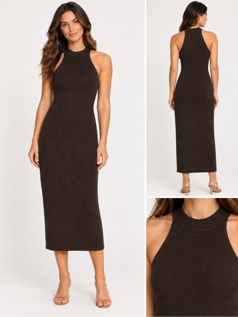 Banana Republic Brown Knit Halter Maxi Dress XS Ribbed Sleeveless